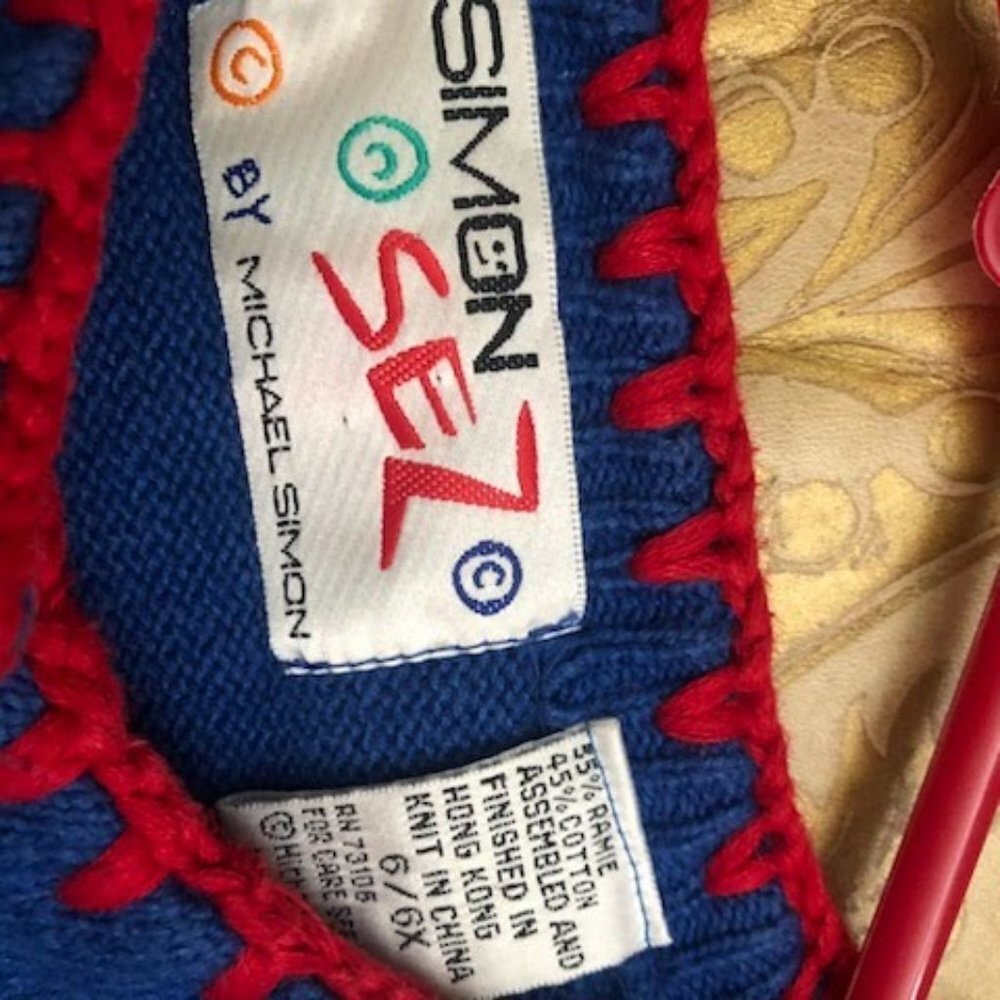 Rare 1994 Girls MICHAEL SIMON Simon Sez Let it Snow Blue Cardigan Sweater 6X - Picture 7 of 7